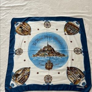 Le Mont Saint Michel Silk Scarf - Blue and White